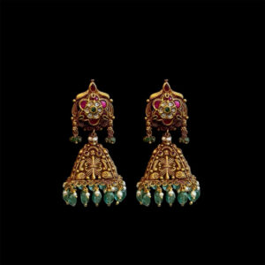 Divine Antique Gold Ruby & Emerald Jhumkas