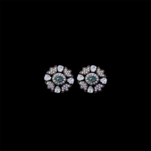 Elegant Emerald & Diamond Victorian Leaf Studs
