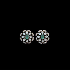 Ornate Emerald & Diamond Victorian Swirl Studs