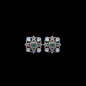 Classic Emerald & Diamond Victorian Square Studs