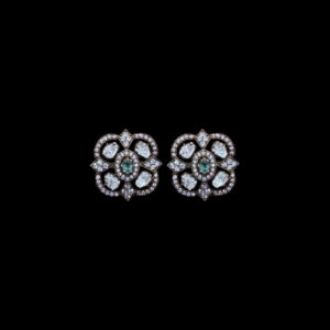 Elegant Emerald & Diamond Victorian Floral Studs