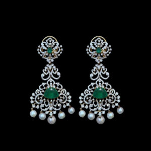 Ethereal Emerald & Diamond Pearl Chandelier Earrings