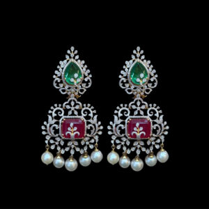 Majestic Emerald, Ruby & Diamond Pearl Drop Earrings