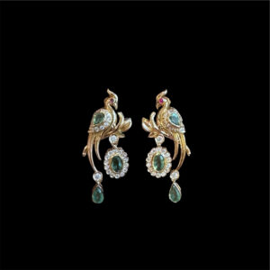 Regal Peacock Emerald & Diamond Gold Drop Earrings