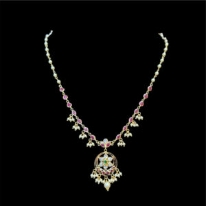Elegant Ruby & Pearl Chandbali Gold Necklace