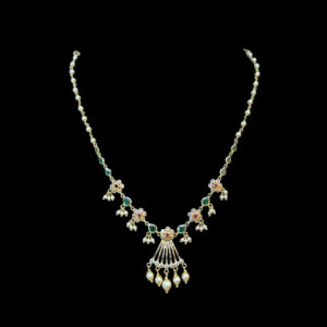Dainty Ruby & Pearl Fan Pendant Necklace