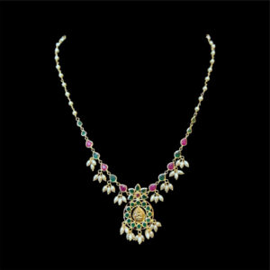 Divine Lakshmi Ruby & Emerald Pearl Necklace