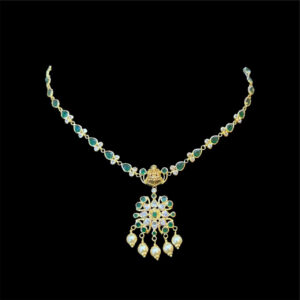 Graceful Lakshmi Emerald & Pearl Gold Necklace
