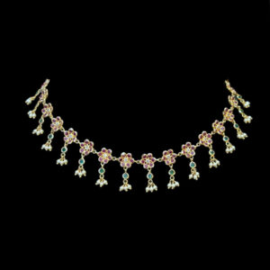 Radiant Ruby & Pearl Floral Gold Necklace