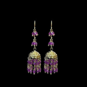 Radiant Ruby Bead Cascade Gold Jhumka Earrings