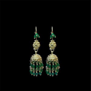 Graceful Emerald Bead Gold Jhumka Earrings