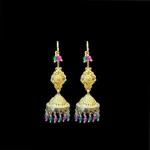 Dainty Ruby & Emerald Bead Gold Jhumka Earrings
