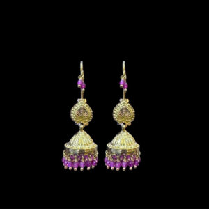 Elegant Ruby Bead Gold Jhumka Earrings