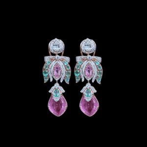 Grand Pink Tourmaline & Paraiba Chandelier Earrings