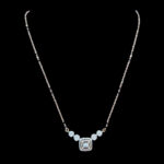 Dainty Diamond Square & Aquamarine Gold Necklace