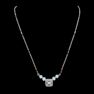 Dainty Diamond Square & Aquamarine Gold Necklace