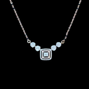 Dainty Diamond Square & Aquamarine Gold Necklace