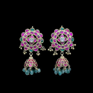 Ornate Kempu Silver Temple Jhumka Earrings