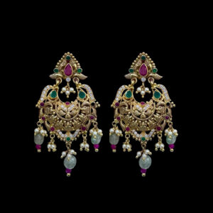 Divine Peacock Kempu Pearl Chandbali