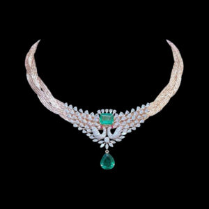 Majestic Peacock Emerald & Diamond Rose Gold Necklace