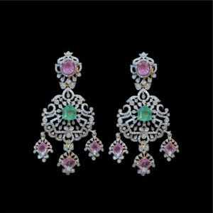 Ethereal Pink Sapphire & Emerald Diamond Chandelier Earrings