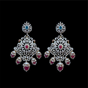 Regal Ruby & Blue Diamond Chandbali Earrings