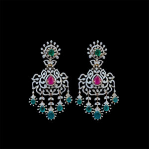 Majestic Emerald & Ruby Diamond Chandelier Earrings