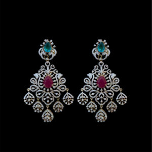 Ethereal Blue & Ruby Diamond Chandbali Earrings