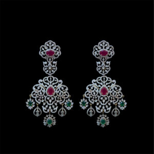 Regal Ruby & Emerald Diamond Chandelier Earrings