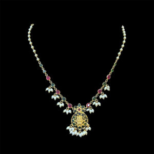 Elegant Lakshmi Gold Ruby & Emerald Pearl Necklace