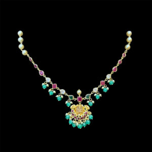 Divine Lakshmi Gold Ruby & Emerald Bead Necklace