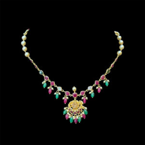 Divine Lakshmi Ruby & Emerald Bead Necklace