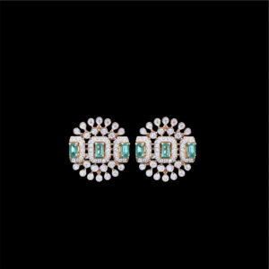 Regal Emerald & Diamond Three-Stone Studs
