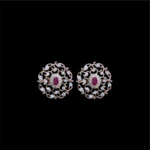 Regal Ruby & Diamond Floral Stud Earrings