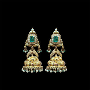Regal Emerald Antique Gold Jhumkas