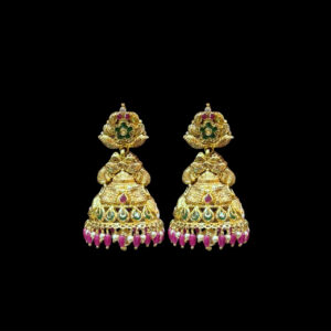 Regal Peacock Ruby & Emerald Gold Jhumkas