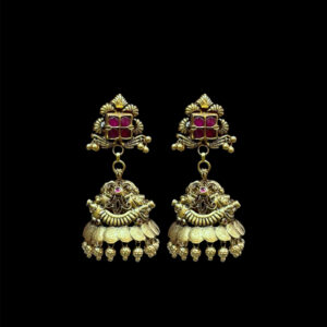 Regal Ruby Antique Gold Jhumkas