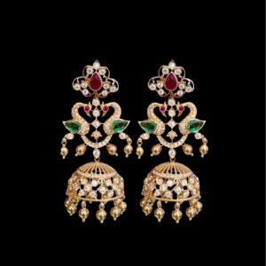 Divine Peacock Ruby & Emerald Gold Jhumkas