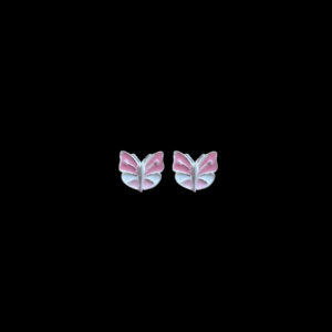 Playful Pink Butterfly Silver Earrings