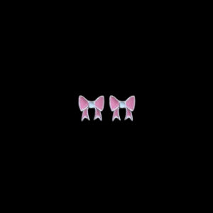 Playful Pink Bow Silver Earrings