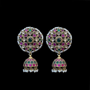 Regal Kempu & Emerald Antique Gold Jhumkas