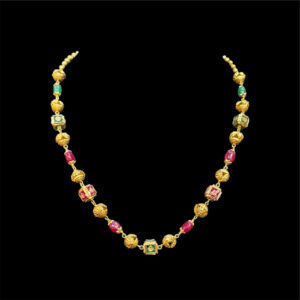 Regal Antique Gold Gemstone Bead Mala
