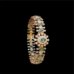 Opulent Emerald-Green Halo Diamond Rose Gold Bangles in 18 KT gold by Gold Palace, Nellore
