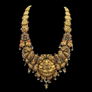 Opulent Peacock Lakshmi Antique Gold Haaram in 22 KT gold by Gold Palace, Nellore