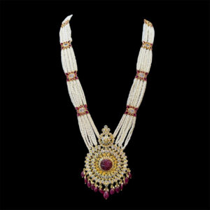 Regal Carved Kempu Medallion Pearl Gold Chain in 22 KT gold by Gold Palace, Nellore