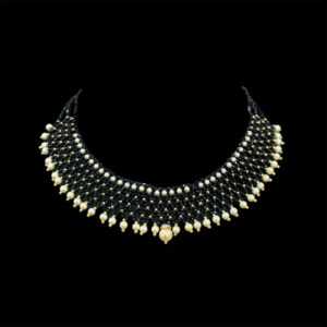 Celestial Pearl-Fringed Black Bead Gold Chain in 22 KT gold by Gold Palace, Nellore