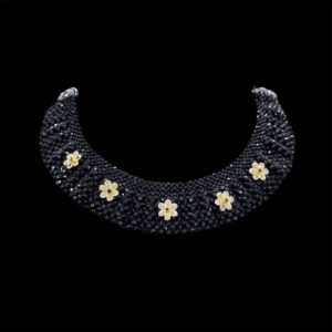 Ethereal CZ Blossom Black Bead Gold Chain in 22 KT gold by Gold Palace, Nellore