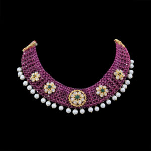 Opulent CZ Floral Magenta Bead Gold Chain in 22 KT gold by Gold Palace, Nellore