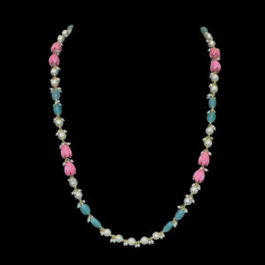 Heritage Pink Tulip & Pearl Gold Bead Chain in 22 KT gold by Gold Palace, Nellore