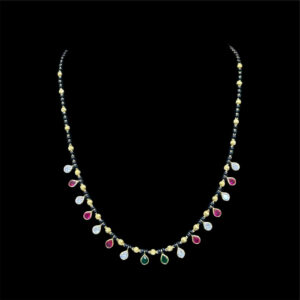 Radiant Multi-Stone Teardrop Gold Black Bead Chain in 22 KT gold by Gold Palace, Nellore